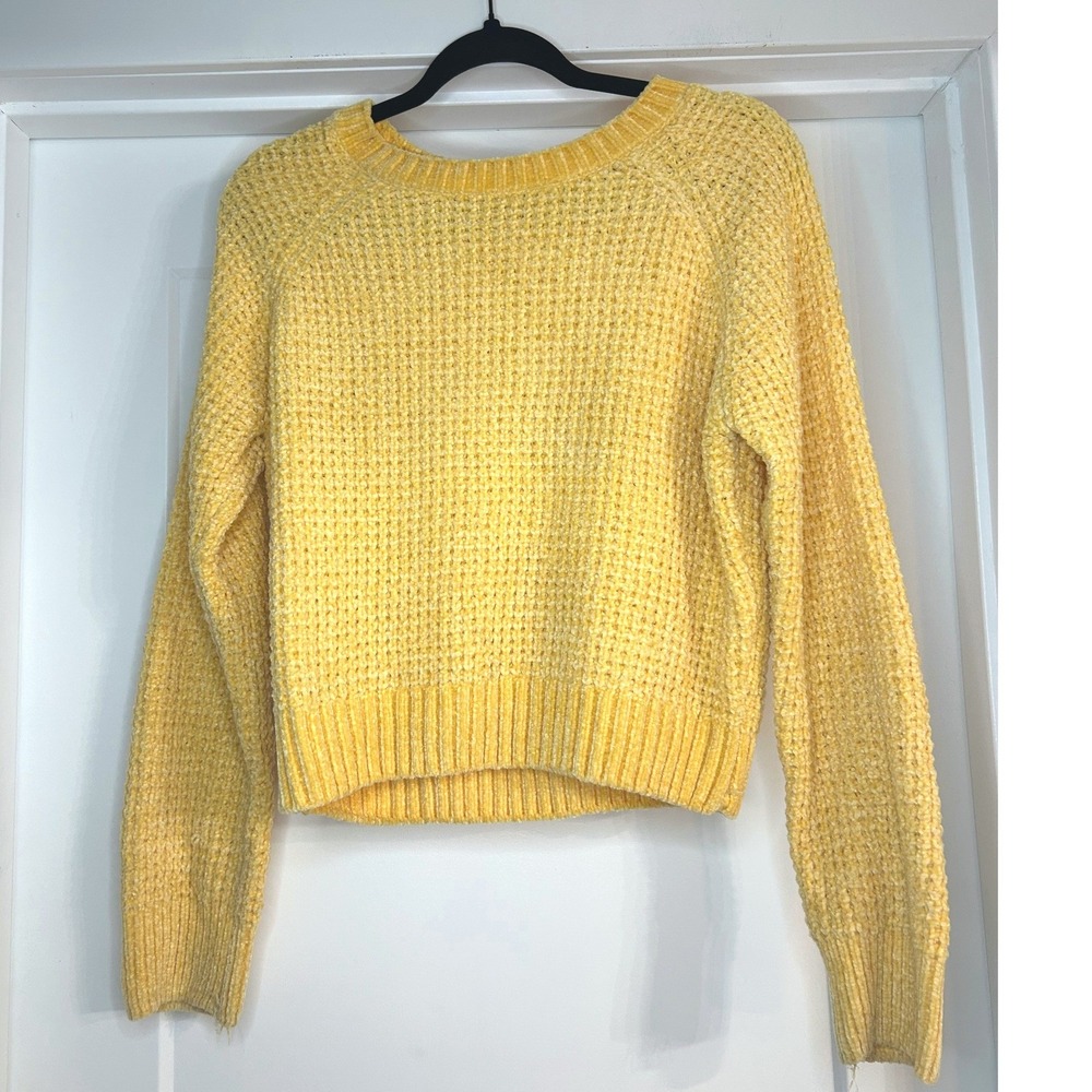 Altar'd State Yellow Chenille Waffle Knit Raglan Sweater Womens Medium Boho